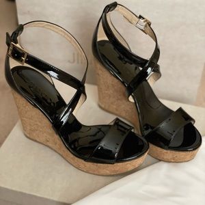 Jimmy Choo Portia Wedge Sandal in Black (Never Worn)